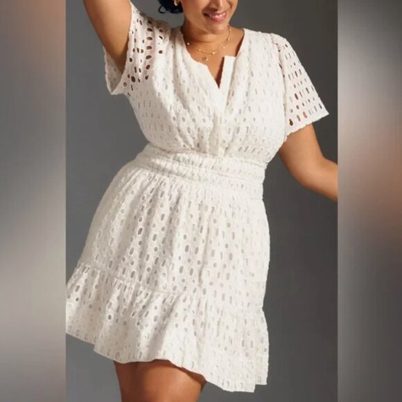 Anthropologie Ivory Eyelet Dress 2X - Picture 2 of 7